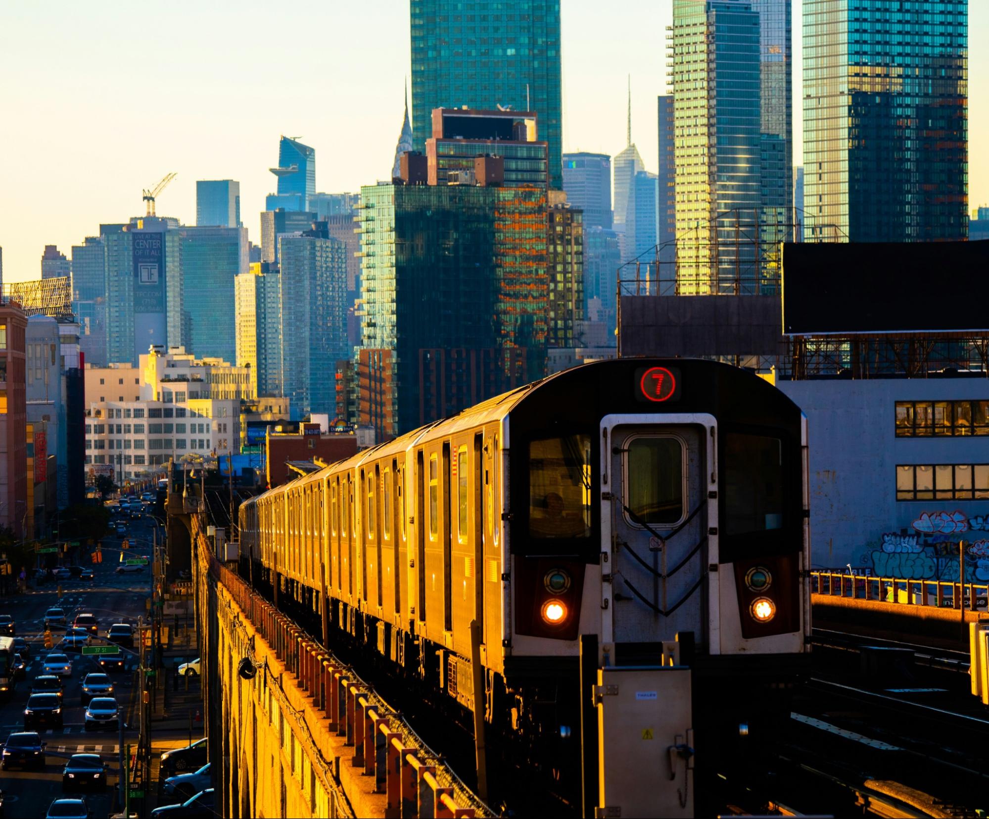 A train traveling throughQueens, one of New York's five boroughs.