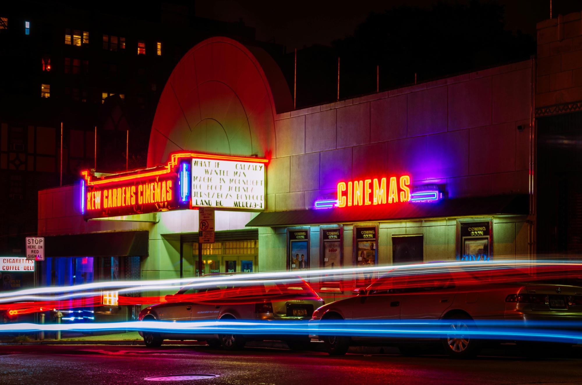 A cinema in Queens, New York, showing local and international movies.